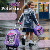 Mochila Escolar Kuromi 3D Con Ruedas Desmontable + Estuche + Lonchera Poliéster Morado Niña