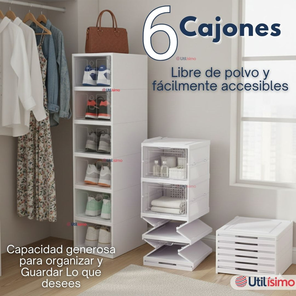 Zapatera Plegable 6 Niveles Cajas Organizadoras Apilable Color Blanco