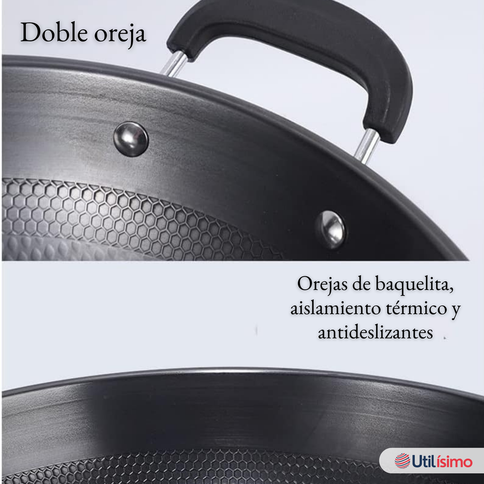 Wok Acero Inoxidable Antiadherente 42 cm Color Negro