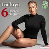 Pack 6 Bodys Manga Larga Bambú Cuello Alto Beatle Mujer Negro