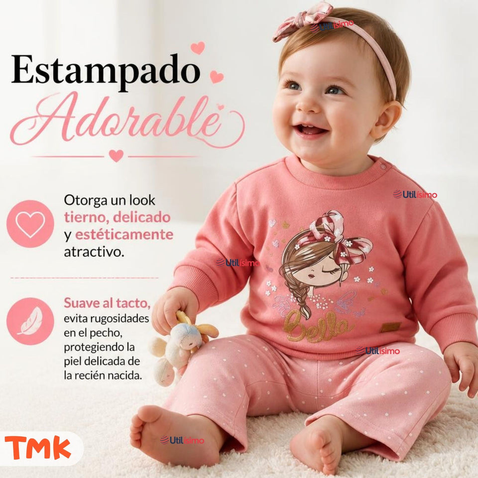 Conjunto 2 Piezas Polerón y Pantalón 100% Algodón Tedmimak Bebé Niña Beautiful pink