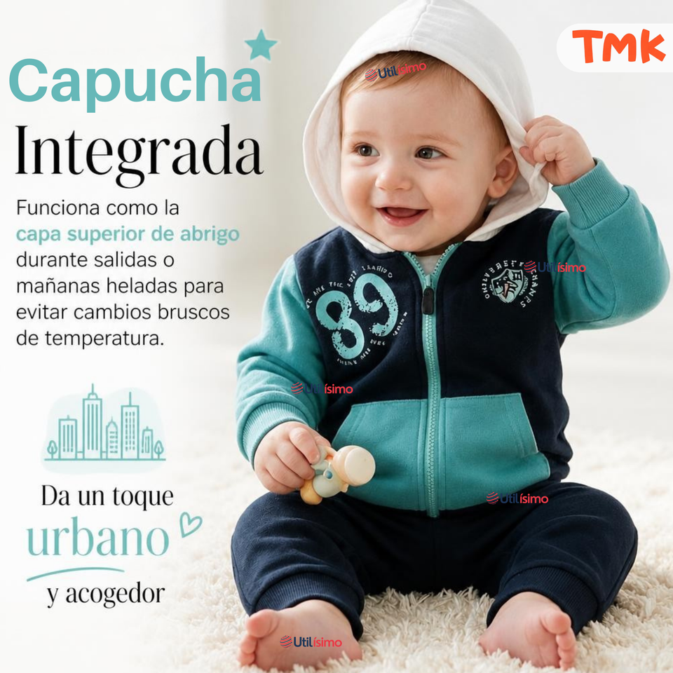 Conjunto 2 Piezas Polerón con Capucha y Pantalón 100% Algodón Bebé Niño 89 Blue