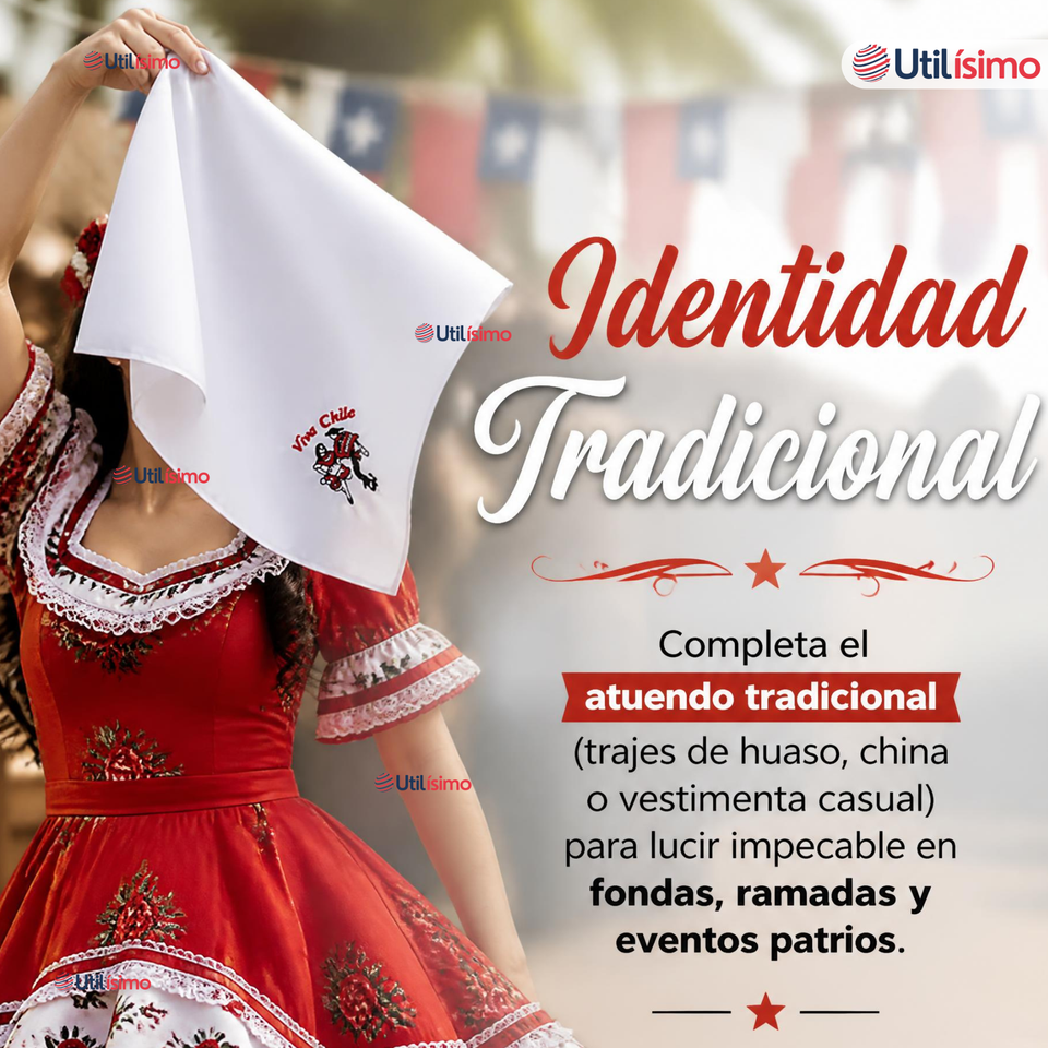 Pack 3 Pañuelos Baile Cueca 45cm Bordado Pareja Bailando Algodón Fiestas Patrias