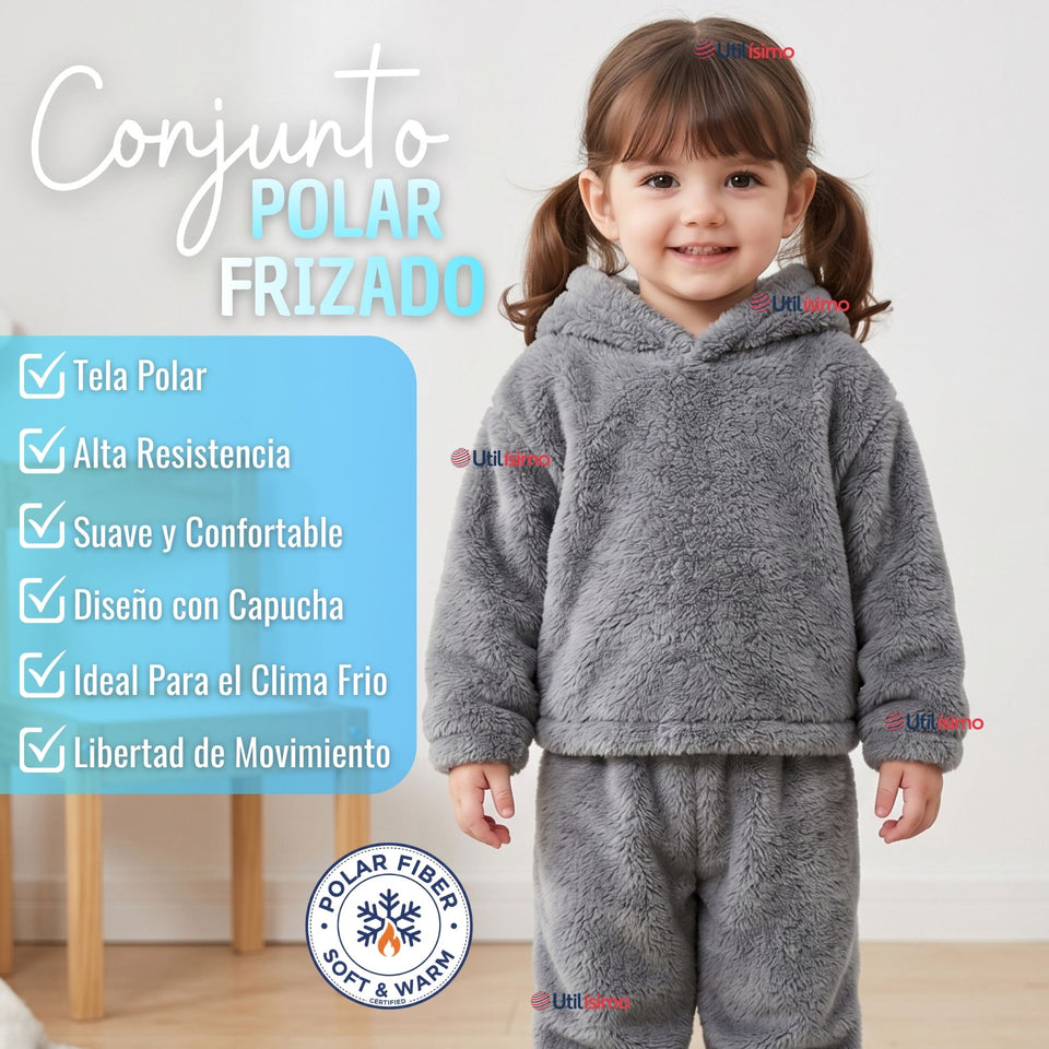 Buzo Polerón Conjunto Polar Niño Niña Con Capucha Gris