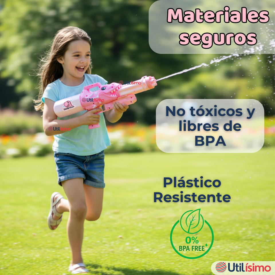 Pistola Lanza Agua Dinosaurio Color Rosado Juguete 40cm Niña