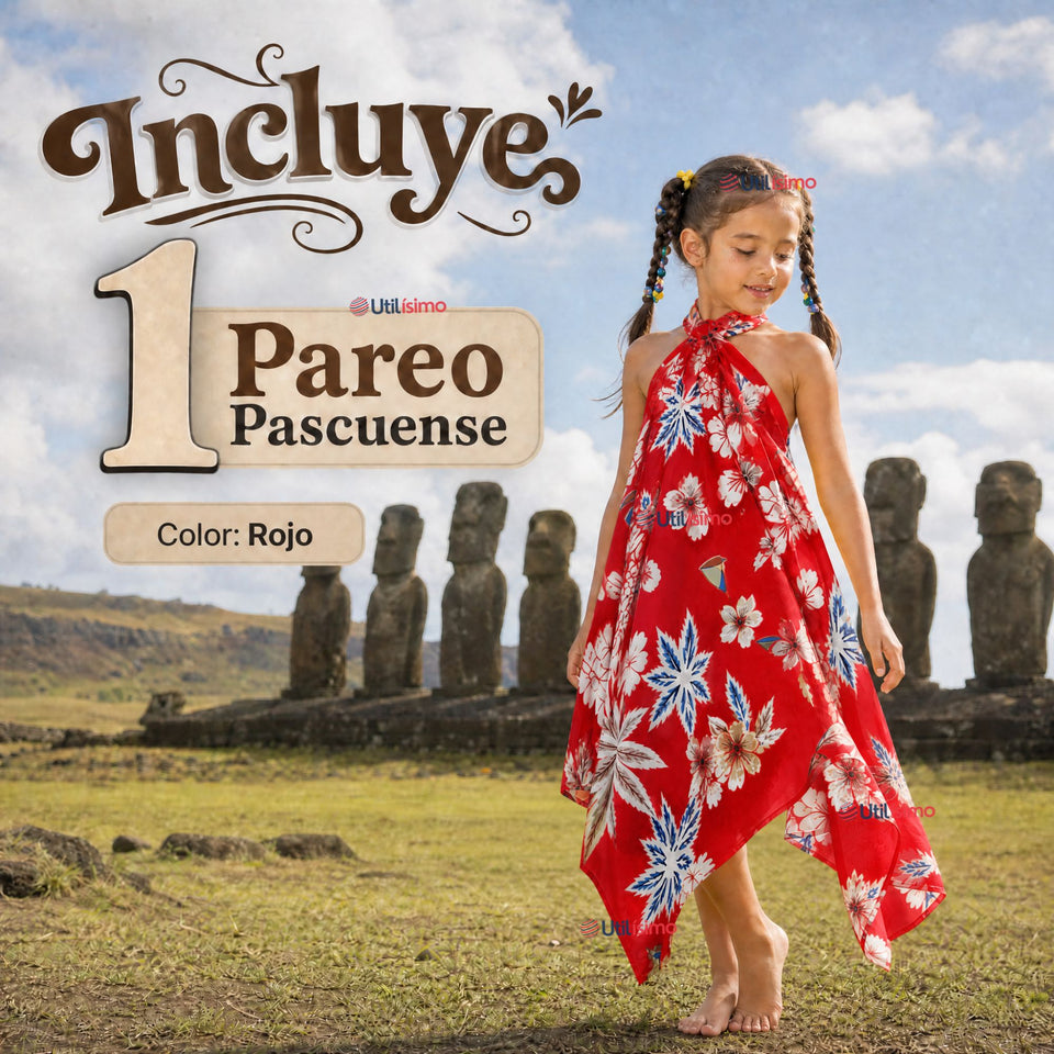 Pareo Pascuense Niña Hawaiano Rojo Danza Fiestas Patrias