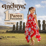 Pareo Pascuense Niña Hawaiano Rojo Danza Fiestas Patrias