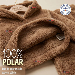 Buzo Polerón Conjunto Polar Niño Con Capucha Unicolor Café