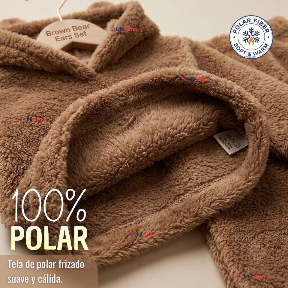 Buzo Polerón Conjunto Polar Niño Con Capucha Unicolor Café