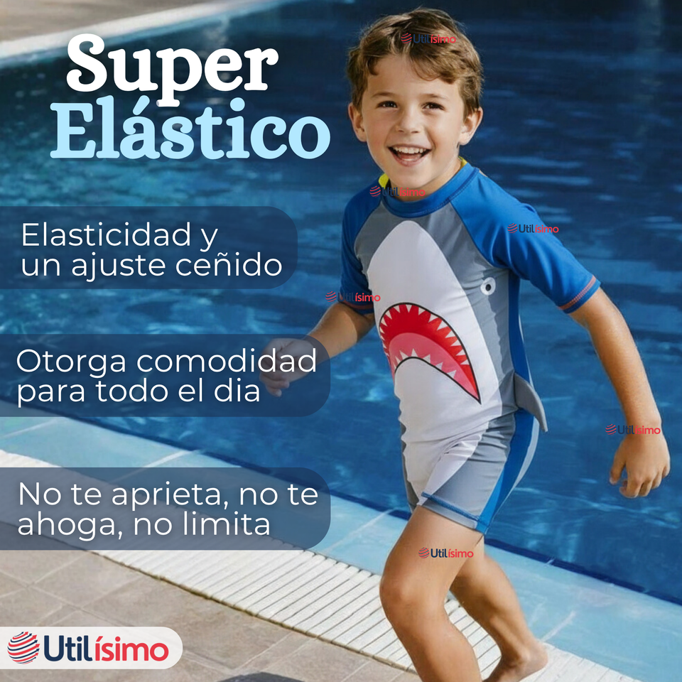 Traje de Baño Enterito Con Cremallera Manga Larga Niño 2 a 6 años Gray Shark
