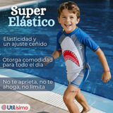 Traje de Baño Enterito Con Cremallera Manga Larga Niño 2 a 6 años Gray Shark