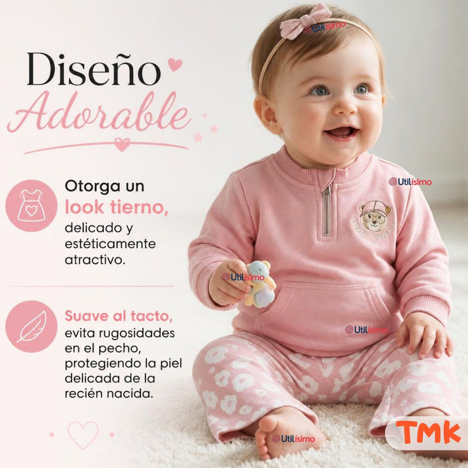 Conjunto 2 Piezas Polerón y Pantalón Buzo 100% Algodón Bebé Niña Tedmimak Beautiful flowers