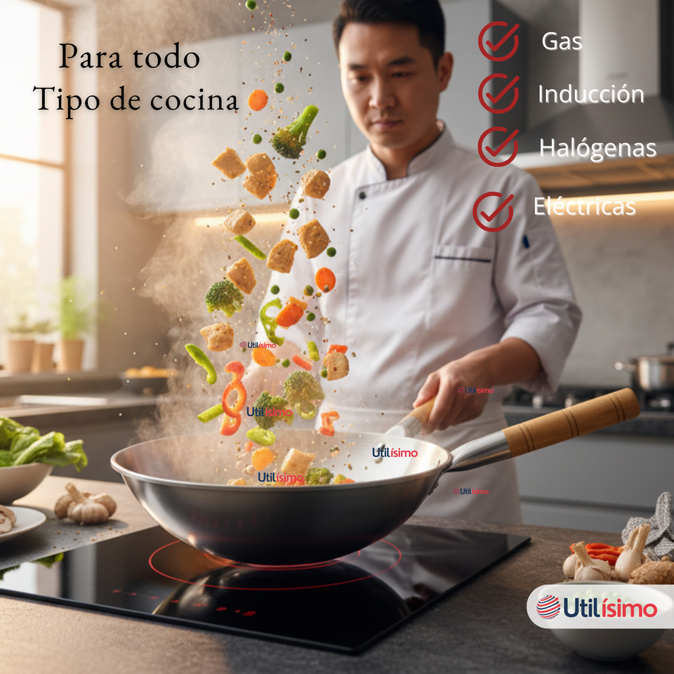 Sartén Wok Tradicional Chino De 37cm Acero Al Carbono