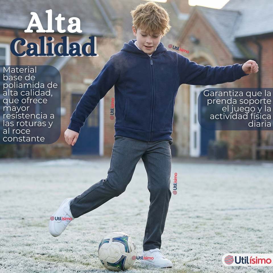 Polerón Escolar Polar Con Capucha Niño Unisex Azul 5 a 12 años
