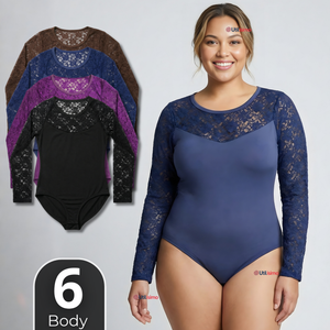 Pack 6 Body Manga Larga Con Encaje Bambú Mujer Colores Surtidos