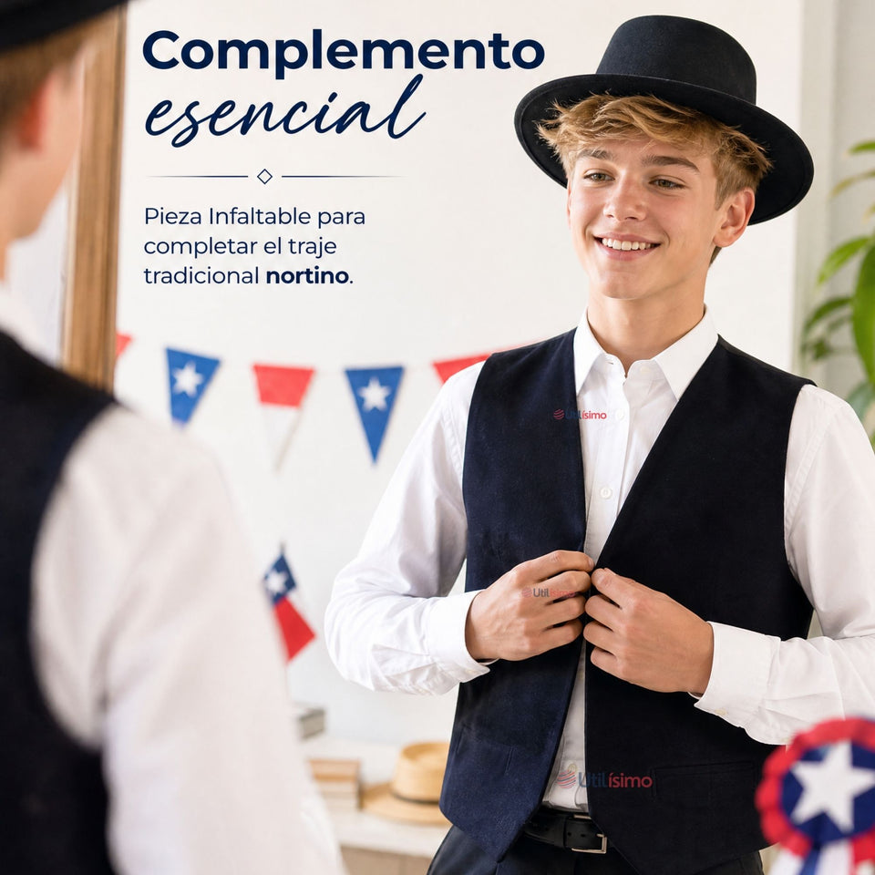 Chaleco Bolero Negro Tradicional Juvenil Fiestas Patrias