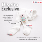 Panty 3D Osito Blanco Tejida Niña Ballerina 78% Algodón Premium
