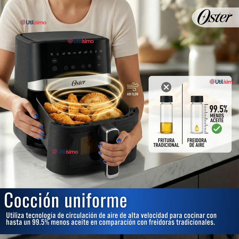 Freidora de aire digital Oster® con recubrimiento Oster® DiamondForce, 4L de capacidad, CKSTAF40WDDF 1300W