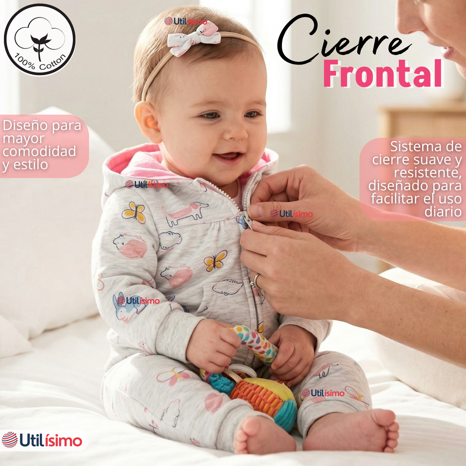Conjunto 2 Piezas Buzo Pantalón Y Polerón De Algodón Gris Mariposas Bebé Niña
