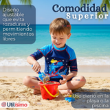 Traje de Baño Enterito Cremallera Manga Corta Con Gorro Niño 2 a 4 años Blue Dinosaur