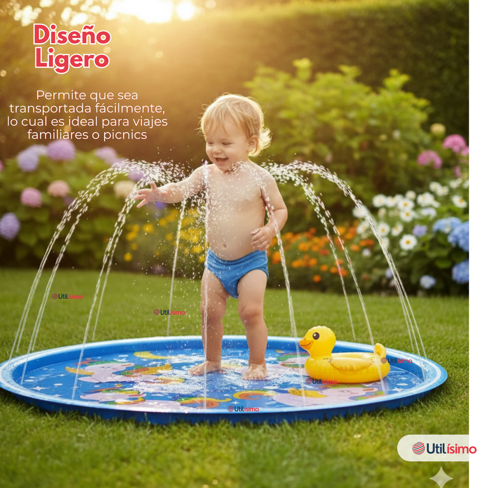 Alfombra Piscina Agua Rociador Para Niño Color Azul 100 cm