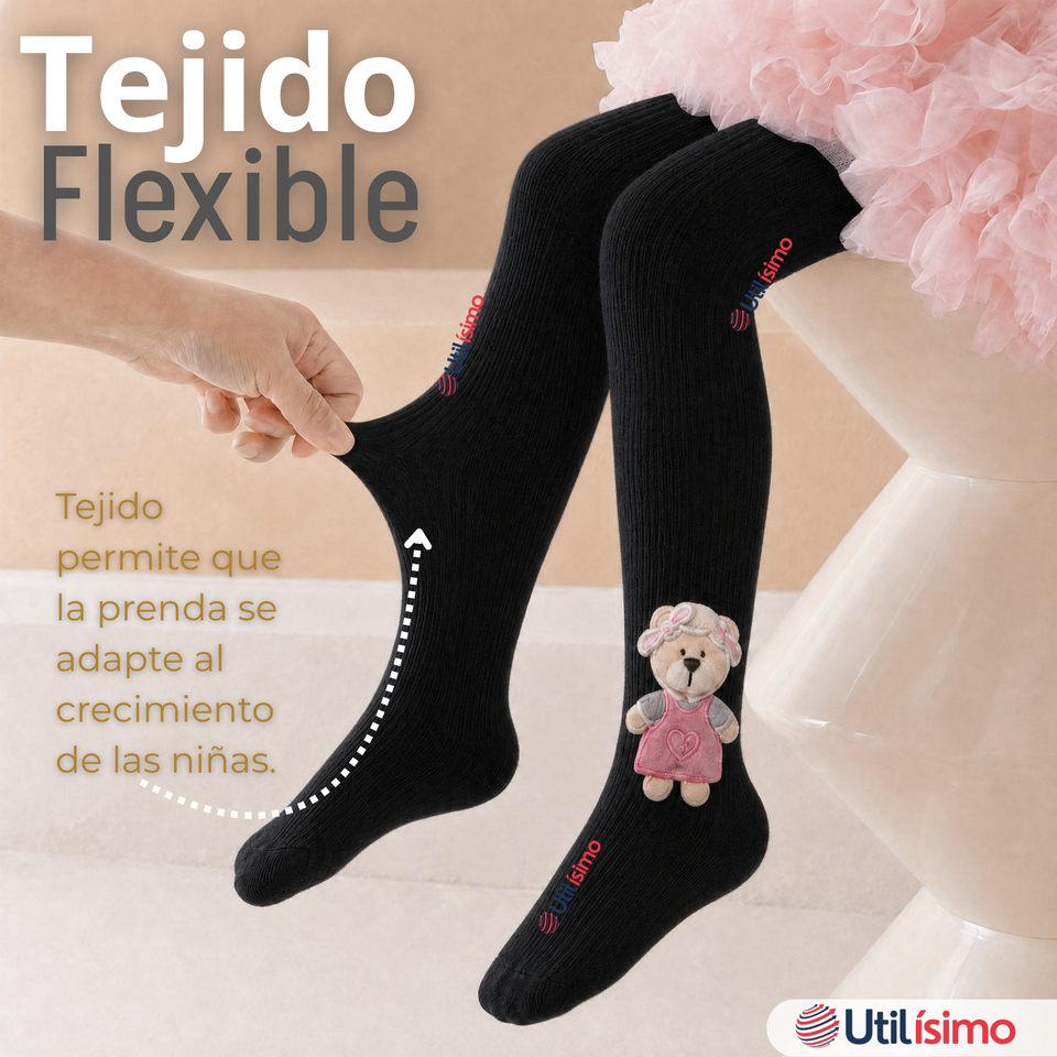 Panty 3D Osito Negro Tejida Niña Ballerina 78% Algodón Premium