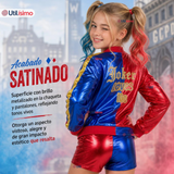 Disfraz Harley Quinn Azul y Rojo Metalizado Cosplay Juvenil