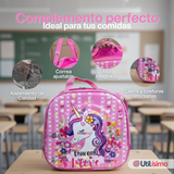 Mochila Bolso Escolar Diseño 3D + Estuche + Lonchera 40Cm Niña Tela Oxford Unicorn Love