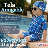 Traje de Baño Flotador Enterito Con Gorro Niño 2 Piezas 9 a 36 Meses Blue Sea