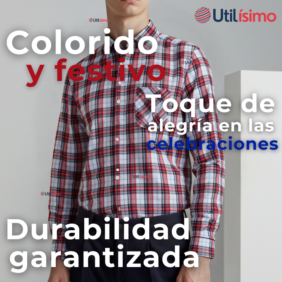 Camisa Huaso Cuadrillé Cuadro Manga Larga 100% Algodón Azul Blanco Casual