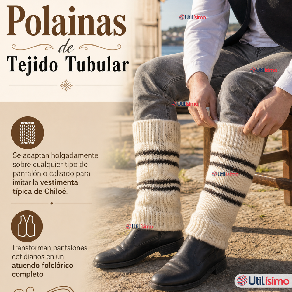 Vestimenta Chilote 3 Piezas Chaleco Gorro Polainas Hombre Fiestas Patrias