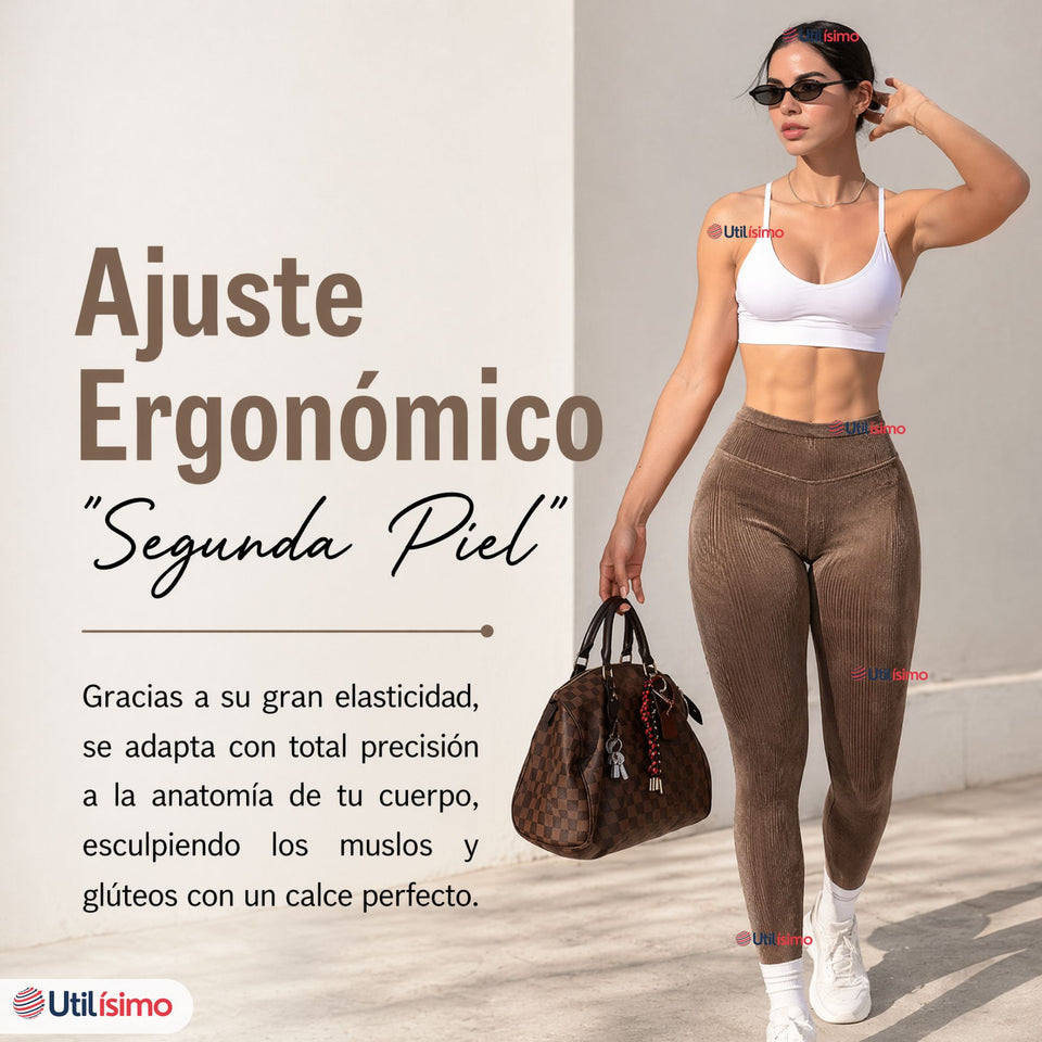 Calza Acanalada Cotelé Polar Con Chiporro Térmica Mujer Elásticada Café