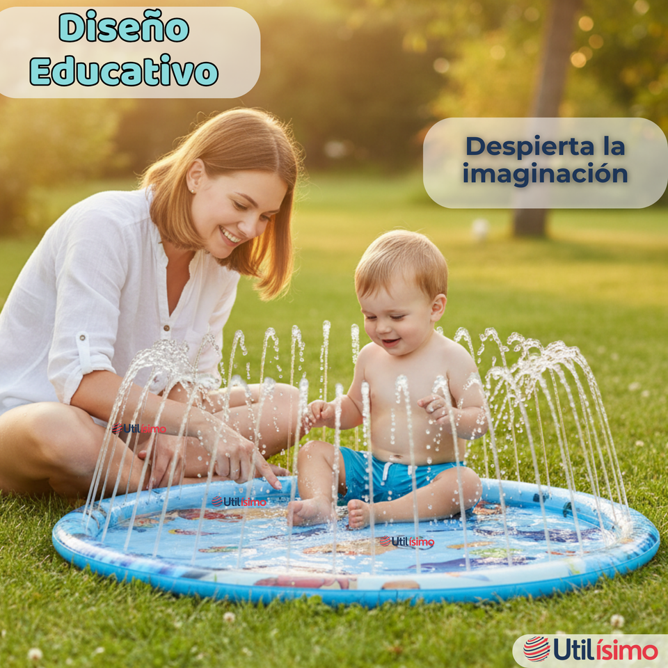 Alfombra De Agua Piscina A Chorros Cascada Niños Color Celeste 100 cm