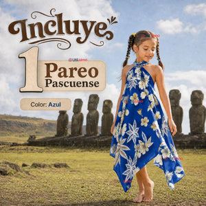 Pareo Pascuense Niña Hawaiano Azul Danza Fiestas Patrias