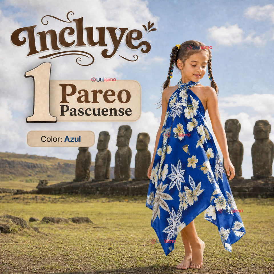 Pareo Pascuense Niña Hawaiano Azul Danza Fiestas Patrias