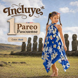 Pareo Pascuense Niña Hawaiano Azul Danza Fiestas Patrias