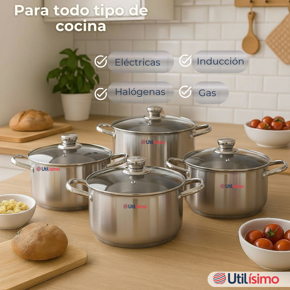 Bateria Cocina Cacerolas 8 Piezas Juego De Ollas Acero Inoxidable