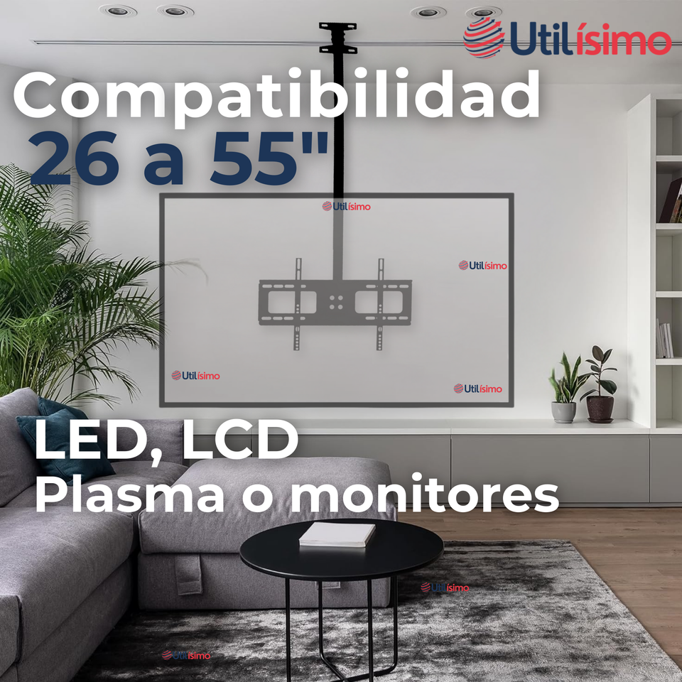 Soporte TV Techo Pared Ajustable 55Kg 26 a 55 Pulgadas 26 27 28 29 32 37 39 40 42 43 46 47 48 49 50 51 52 55
