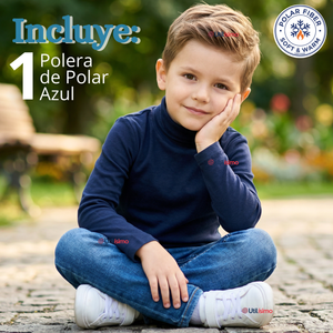Polera Camiseta Polar Azul Oscuro Primera Capa Beatle Manga Larga Niño