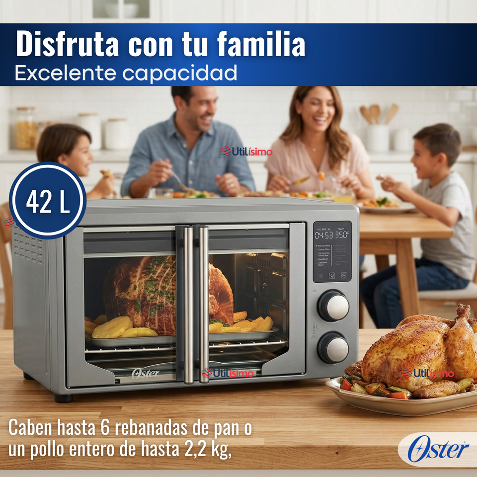 Horno con freidora de aire digital Oster® de 42 litros, puertas francesas, TSSTTV42FDDAFNS 1700W