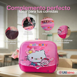 Mochila Escolar Hello Kitty Teddy Con Ruedas Desmontables + Estuche + Lonchera Niña Poliéster