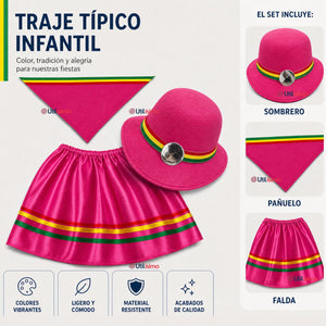 Traje Nortino Niña 3 piezas Fucsia Baile Típico Fiestas Patrias