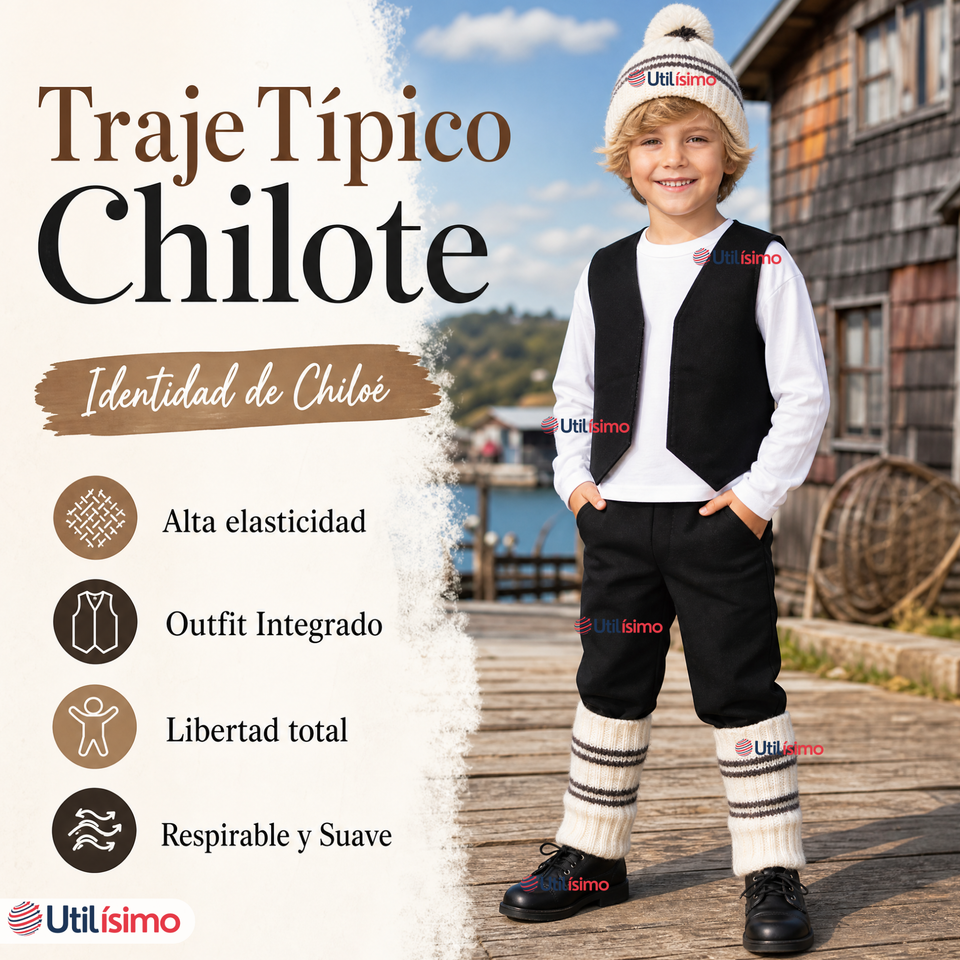 Traje Típico Chilote Completo 5 Piezas Niño Fiestas Patrias