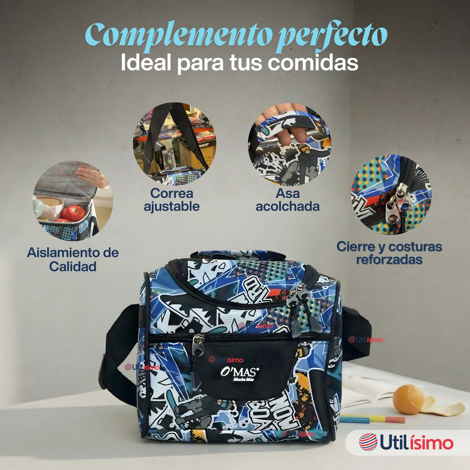 Mochila Escolar Bolso Con Estuche + Lonchera 45Cm Tela Oxford Niño Snowboard