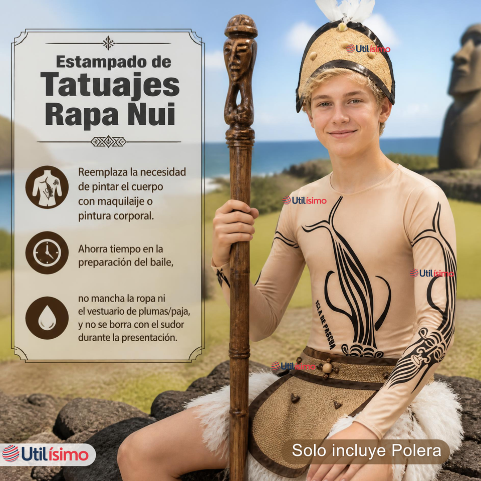 Pack 3 Poleras Efecto Piel Con Tatuajes Juvenil Rapa Nui Fiestas Patrias