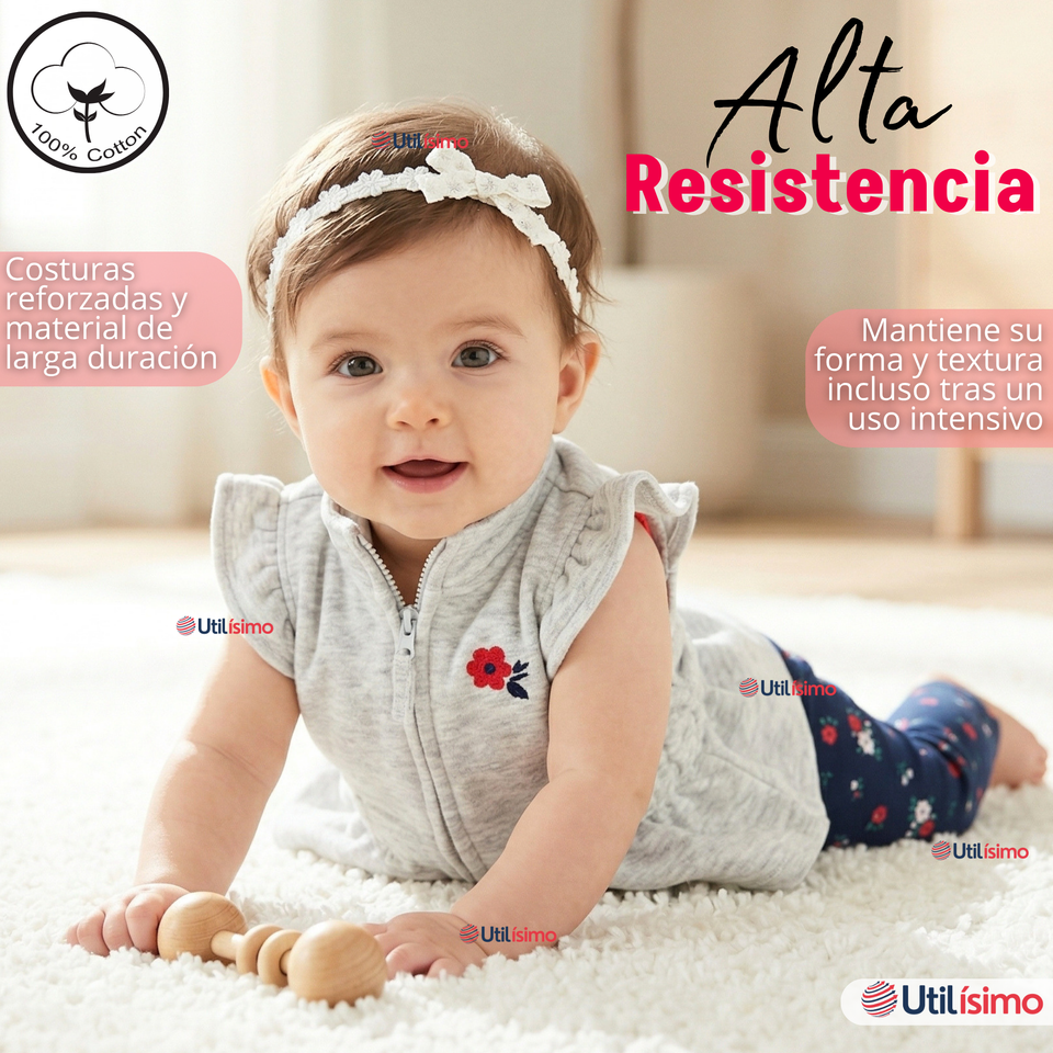 Conjunto 3 Piezas Buzo Pantalón Polerón Body De Algodón Rosado Flores Bebé Niña