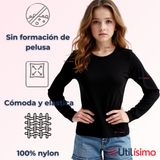 Camiseta De Panty Elástica Transpirable Manga Larga Segunda Piel Niña Nylon Negro