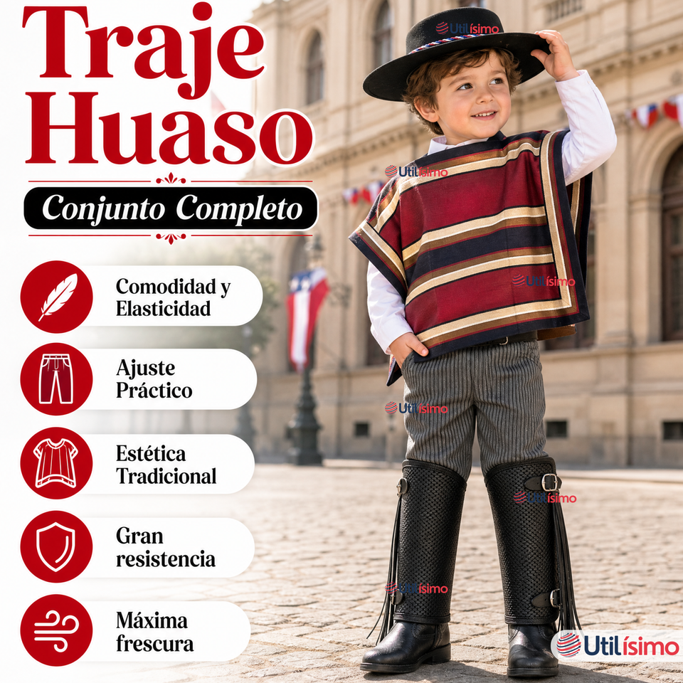 Traje Huaso Típico Completo 5 Piezas Niño Fiestas Patrias