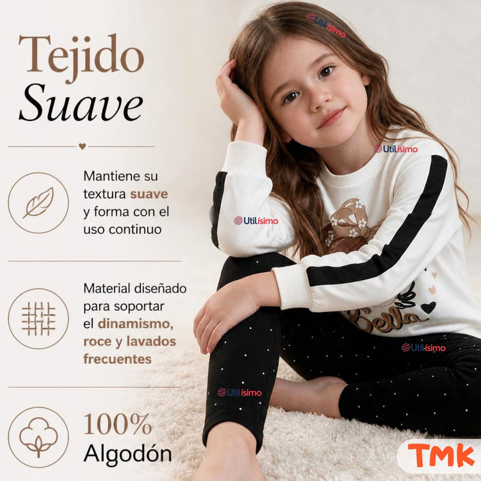 Conjunto 2 Piezas Polerón y Pantalón Buzo 100% Algodón Tedmimak Niña  beautiful charming