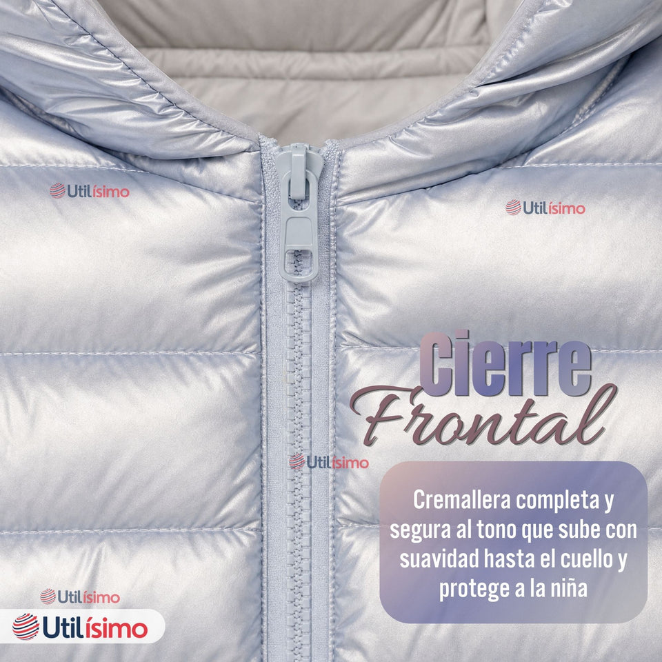 Parka Bebé Niña Gris Metálica Térmica Acolchada Con Orejitas Gray Shiny